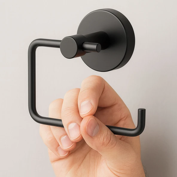 Siyah Kapaksız WC Kağıt Aparatı Vidalı Paslanmaz Metal Duvar Tipi Tuvalet Kağıtlık Banyo Aksesuarı - Resim 2