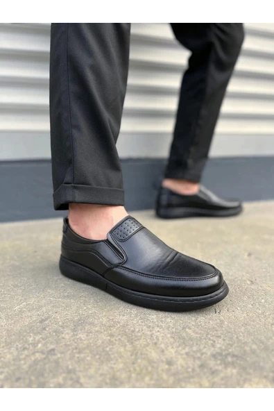 Joy Ayakkabı JY0410 Classique Bağcıksız Cilt Erkek Günlük Klasik Ayakkabı CST - Siyah ürün görseli 1