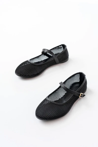 İnfon Ayakkabı Marketi Babet6325 Siyah Fileli Baret Toka Detaylı Günlük Kadın Babet - Resim 3
