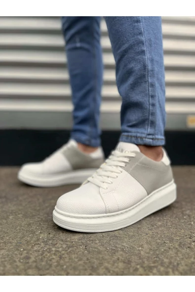 Joy Ayakkabı JY151 Boost Bağcıklı Cilt Süet Erkek Günlük Sneaker Ayakkabı CSBT - Beyaz/Gri - Resim 2