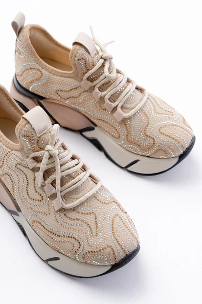 İnfon Ayakkabı Marketi Spor Ayakkabı RS-402 Siyah Bağcıklı Fileli Taşlı Platin Taban Günlük Kadın Spor - Resim 5