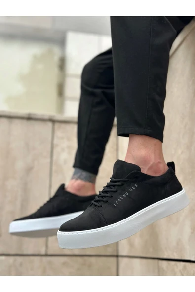 Arda BA0104 Bağcıklı Siyah Süet Beyaz Taban Spor Klasik Erkek Ayakkabı - Resim 3