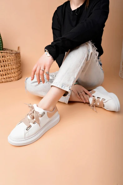 Arda AyakkabıLuis a Costa LC105 Bej/Beyaz Bağcıklı Kadın Ayakkabı - Resim 3