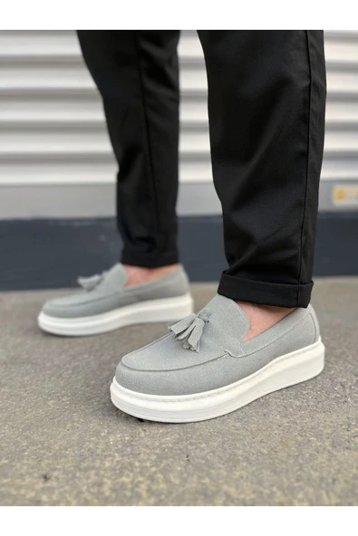 Joy Ayakkabı JY154 Blaze Bağcıksız Püsküllü Süet Erkek Günlük Spor Klasik Ayakkabı SBT - Gri - Resim 2