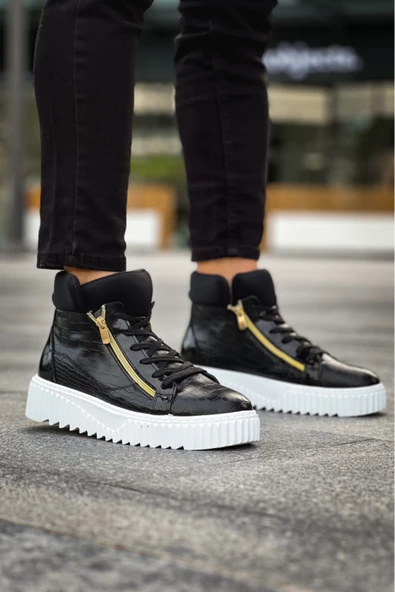 aradimtaradim SNR-512 BOA Kalın Yüksek Taban Çift Fermuarlı Siyah Erkek Spor Bot - Resim 7