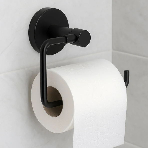 Siyah Kapaksız WC Kağıt Aparatı Vidalı Paslanmaz Metal Duvar Tipi Tuvalet Kağıtlık Banyo Aksesuarı - Resim 5
