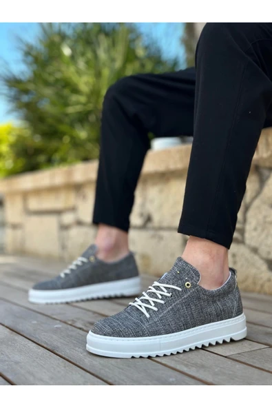 Lisinya BA0152 Bağcıklı Yüksek Taban Gri Kırçıllı Keten Erkek Ayakkabı ürün görseli