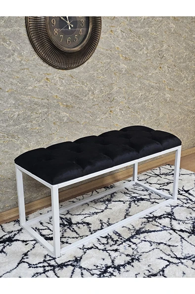 Beyaz Boyalı Diktörtgen 100 cm x 40 cm Oturak Puf - Bench - Makyaj Oturağı - Oturak Siyah Renk 100 x 40 Boyut/Ebat ürün görseli 1