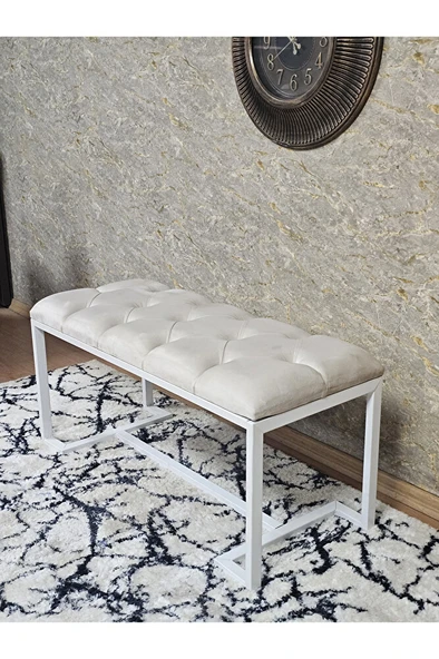 Beyaz Boyalı - L - Ayaklı 100 cm x 38 cm Oturak - Bench - Makyaj Taburesi - Makyaj Oturak Krem Renk 100 x 40 Boyut/Ebat - Resim 4