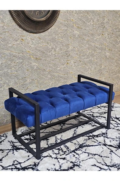 Siyah Boyalı Metal 80 cm Puf Bench - Antre Puf - Hol Bench - Puf - Oturak - Bench Mavi Renk 90 x 45 Boyut/Ebat