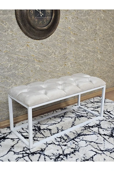 Beyaz Boyalı Diktörtgen 100 cm x 40 cm Oturak Puf - Bench - Makyaj Oturağı - Oturak Krem Renk 100 x 40 Boyut/Ebat