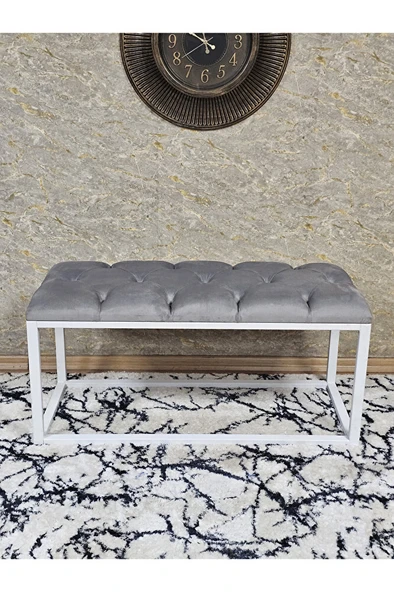 Beyaz Boyalı Diktörtgen 100 cm x 40 cm Oturak Puf - Bench - Makyaj Oturağı - Oturak Gri Renk 100 x 40 Boyut/Ebat - Resim 2