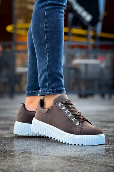 aradimtaradim BA0505 Çengel Bağcıklı Kahverengi Beyaz Tabanlı Günlük Ayakkabı - Resim 4