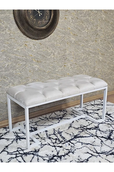 Beyaz Boyalı - L - Ayaklı 100 cm x 38 cm Oturak - Bench - Makyaj Taburesi - Makyaj Oturak Krem Renk 100 x 40 Boyut/Ebat ürün görseli