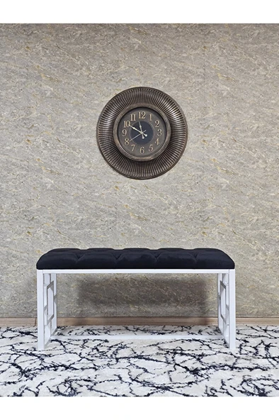 Beyaz Boyalı İçi Kareli Diktörtgen 100 cm x 40 cm Oturak Puf - Bench - Makyaj Oturağı - Oturak Siyah Renk 100 x 40 Boyut/Ebat - Resim 3