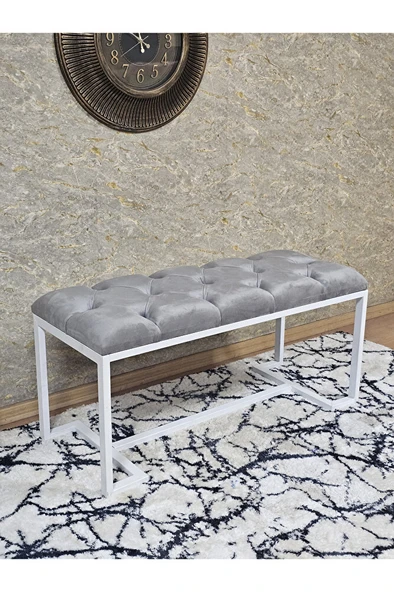 Beyaz Boyalı - L - Ayaklı 100 cm x 38 cm Oturak - Bench - Makyaj Taburesi - Makyaj Oturak Gri Renk 100 x 40 Boyut/Ebat
