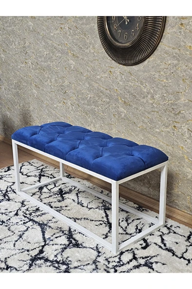 Beyaz Boyalı Diktörtgen 100 cm x 40 cm Oturak Puf - Bench - Makyaj Oturağı - Oturak Mavi Renk 100 x 40 Boyut/Ebat - Resim 4
