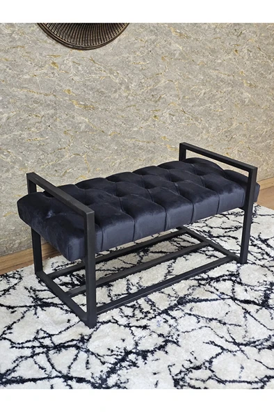 Siyah Boyalı Metal 80 cm Puf Bench - Antre Puf - Hol Bench - Puf - Oturak - Bench Füme Renk 90 x 45 Boyut/Ebat ürün görseli 1