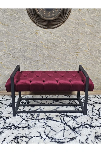 Siyah Boyalı Metal 80 cm Puf Bench - Antre Puf - Hol Bench - Puf - Oturak - Bench Bordo Renk 90 x 45 Boyut/Ebat - Resim 2