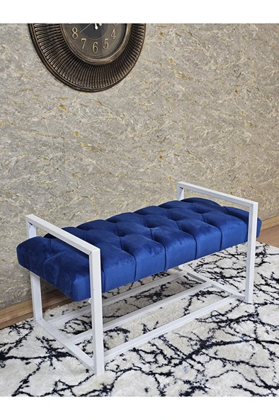 Beyaz Boyalı Metal 80 cm Puf Bench - Antre Puf - Hol Bench - Puf - Oturak - Bench Mavi Renk 90 x 45 Boyut/Ebat ürün görseli
