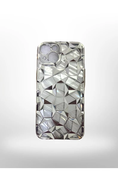 Kılıfx İphone 13 / 14 / 15 Uyumlu Geometrik Elmas Desenli Gümüş Gri Telefon Kılıf - 2