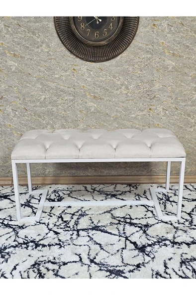 Beyaz Boyalı - L - Ayaklı 100 cm x 38 cm Oturak - Bench - Makyaj Taburesi - Makyaj Oturak Krem Renk 100 x 40 Boyut/Ebat - Resim 2