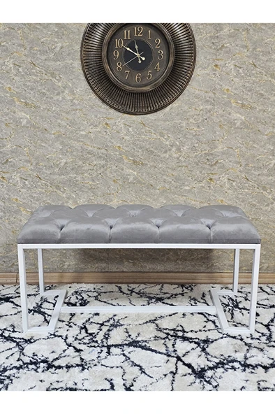 Beyaz Boyalı - L - Ayaklı 100 cm x 38 cm Oturak - Bench - Makyaj Taburesi - Makyaj Oturak Gri Renk 100 x 40 Boyut/Ebat - 2