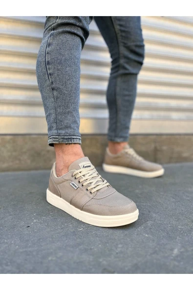 Joy Ayakkabı JY0118 REX Bağcıklı Keten Kumaş Erkek Günlük Sneaker Ayakkabı KKT - Bej ürün görseli 1