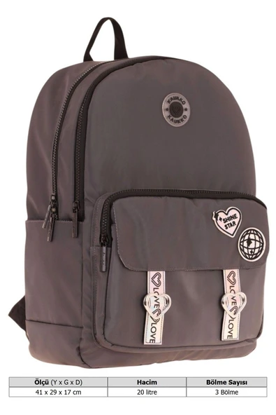 KAUKKO Mirror Parlak Love Şeritli Kalp Aksesuarlı Okul ve Günlük Sırt Çantası - Kız/Kadın - Gri - 4