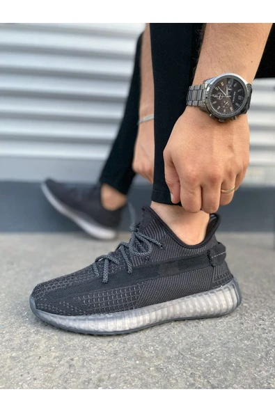 Joy Ayakkabı Erkek sporJY305 Pulse Bağcıklı Triko Kumaş Erkek Günlük Spor Ayakkabı TBT - Siyah - Resim 3