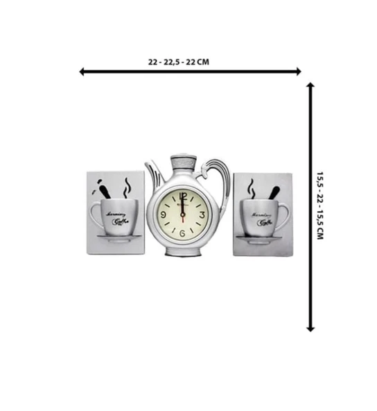 FİNCAN DEKORLU 3 LÜ DEKORATİF MUTFAK SAATİ GRİ RENK - 2