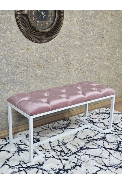 Beyaz Boyalı - L - Ayaklı 100 cm x 38 cm Oturak - Bench - Makyaj Taburesi - Makyaj Oturak Pembe Renk 100 x 40 Boyut/Ebat ürün görseli