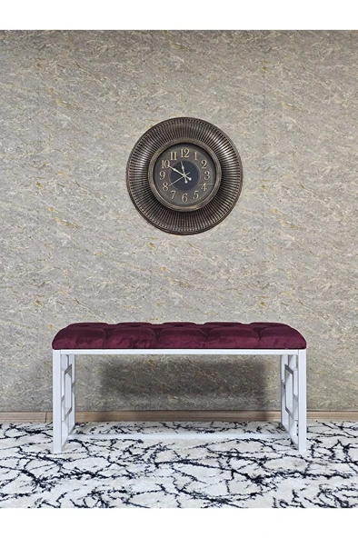 Beyaz Boyalı İçi Kareli Diktörtgen 100 cm x 40 cm Oturak Puf - Bench - Makyaj Oturağı - Oturak Bordo Renk 100 x 40 Boyut/Ebat - Resim 3