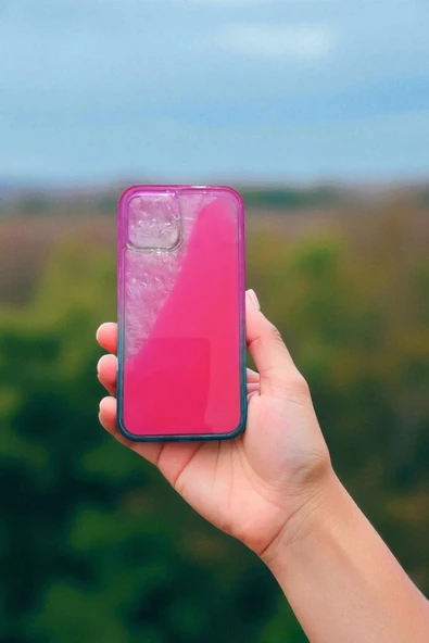 Kılıfx İphone 12 / 12 Pro Uyumlu Neon Bumper Parlayan Fosforlu Pembe Sulu Kılıf - Resim 2