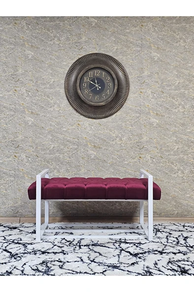 Beyaz Boyalı Metal 80 cm Puf Bench - Antre Puf - Hol Bench - Puf - Oturak - Bench Bordo Renk 90 x 45 Boyut/Ebat - Resim 3