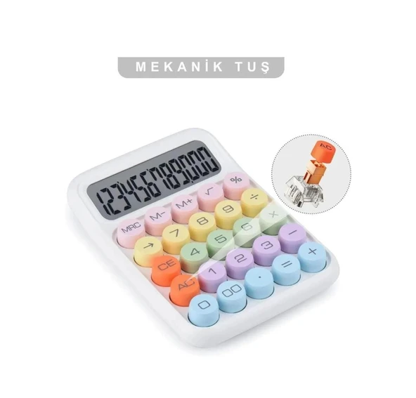 12 Haneli Güneş Enerjili Hesap Makinesi - Açılı Geniş Ekran, Çift Güç Kaynağı Solar Pil BEYAZ RENK - 4