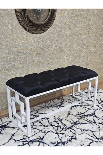 Beyaz Boyalı İçi Kareli Diktörtgen 100 cm x 40 cm Oturak Puf - Bench - Makyaj Oturağı - Oturak Siyah Renk 100 x 40 Boyut/Ebat ürün görseli 1