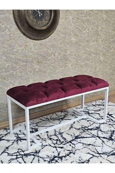 Beyaz Boyalı - L - Ayaklı 100 cm x 38 cm Oturak - Bench - Makyaj Taburesi - Makyaj Oturak Bordo Renk 100 x 40 Boyut/Ebat ürün görseli