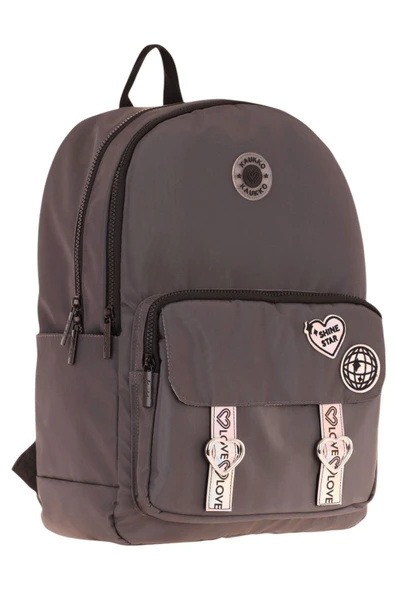 KAUKKO Mirror Parlak Love Şeritli Kalp Aksesuarlı Okul ve Günlük Sırt Çantası - Kız/Kadın - Gri