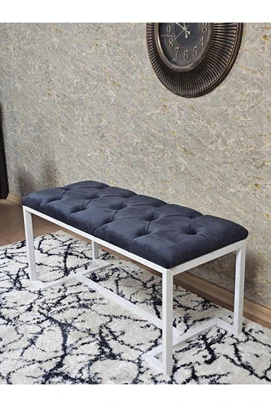 Beyaz Boyalı - L - Ayaklı 100 cm x 38 cm Oturak - Bench - Makyaj Taburesi - Makyaj Oturak Füme Renk 100 x 40 Boyut/Ebat - Resim 4