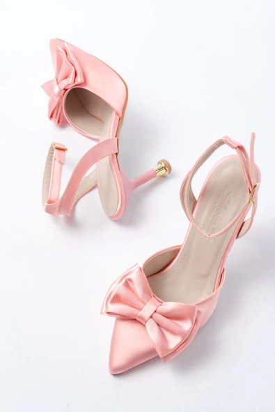 İnfon Ayakkabı Marketi Topuklu Ayakkabı İNF-4505 Mavi Saten Günlük Arkası Açık Kurdele detaylı Topuklu Ayakkabı - Resim 3