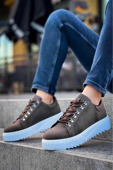 aradimtaradim BA0505 Çengel Bağcıklı Kahverengi Beyaz Tabanlı Günlük Ayakkabı - Resim 5