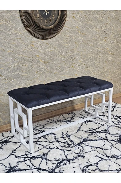 Beyaz Boyalı İçi Kareli Diktörtgen 100 cm x 40 cm Oturak Puf - Bench - Makyaj Oturağı - Oturak Füme Renk 100 x 40 Boyut/Ebat ürün görseli
