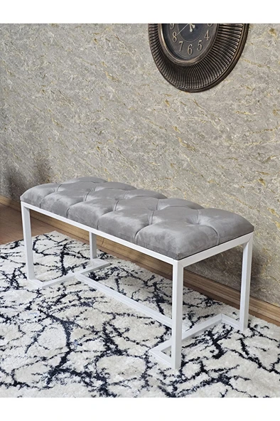 Beyaz Boyalı - L - Ayaklı 100 cm x 38 cm Oturak - Bench - Makyaj Taburesi - Makyaj Oturak Gri Renk 100 x 40 Boyut/Ebat - 4