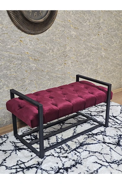 Siyah Boyalı Metal 80 cm Puf Bench - Antre Puf - Hol Bench - Puf - Oturak - Bench Bordo Renk 90 x 45 Boyut/Ebat ürün görseli