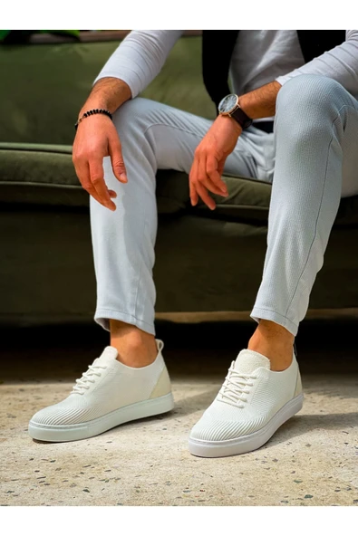 Kuback KB 101 Kuback Beyaz Triko Bağcıklı Günlük Erkek Ayakkabı - Resim 2