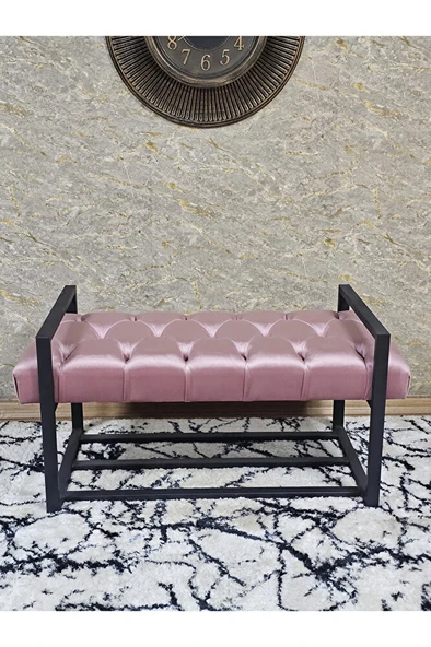 Siyah Boyalı Metal 80 cm Puf Bench - Antre Puf - Hol Bench - Puf - Oturak - Bench Pembe Renk 90 x 45 Boyut/Ebat - 2
