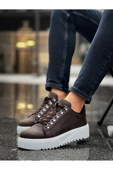 aradimtaradim BA0505 Çengel Bağcıklı Kahverengi Beyaz Tabanlı Günlük Ayakkabı - Resim 6