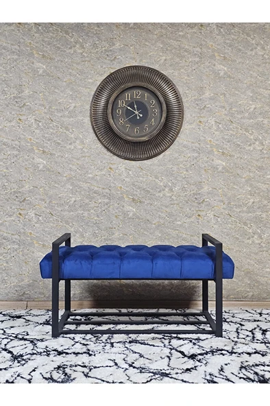 Siyah Boyalı Metal 80 cm Puf Bench - Antre Puf - Hol Bench - Puf - Oturak - Bench Mavi Renk 90 x 45 Boyut/Ebat - 3
