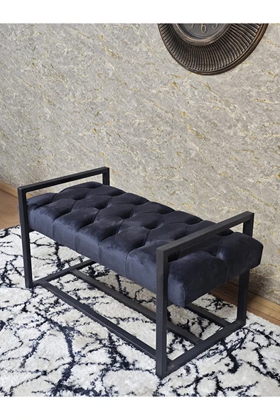 Siyah Boyalı Metal 80 cm Puf Bench - Antre Puf - Hol Bench - Puf - Oturak - Bench Füme Renk 90 x 45 Boyut/Ebat - Resim 4